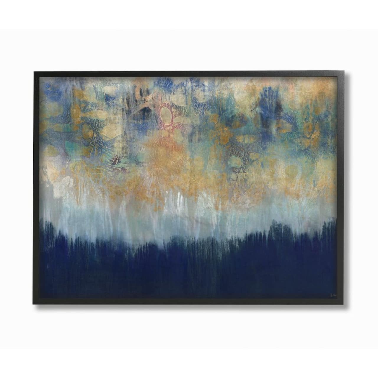 Stupell Industries Abstract Gold Blue Textured Surface Painting Black Framed Wall Art